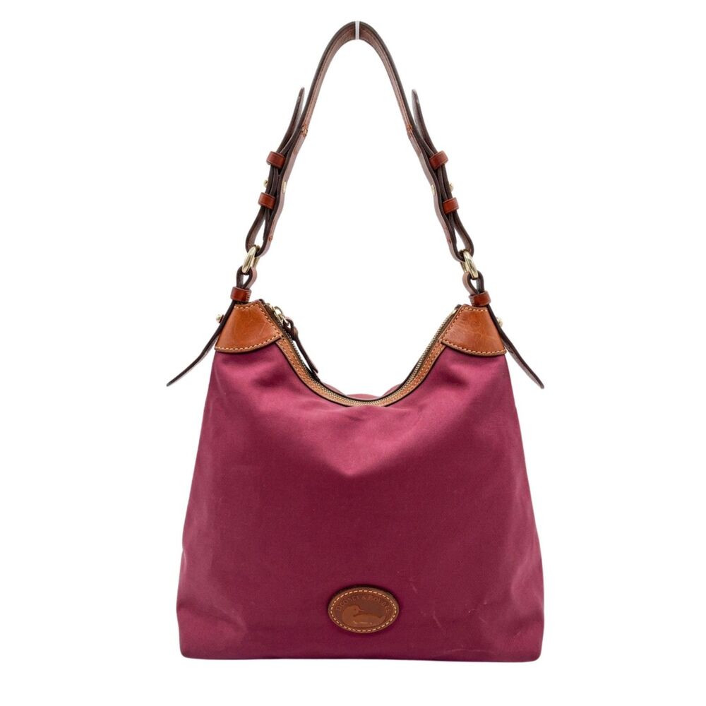 Dooney & Bourke Nylon Erica Shoulder Bag Burgundy Bordeaux Tan Leather Trim